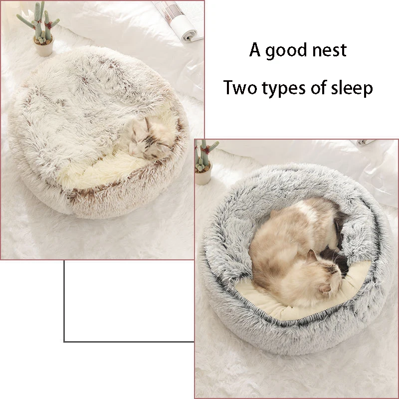 Cat Bed Pet Mattress Warm Soft Plush Pet Bed with Cover round Cat Dog Sleeping Nest Cave for Small Dogs Kitten - Image 6