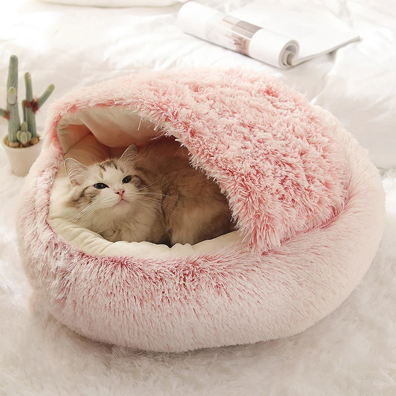 Cat Bed Pet Mattress Warm Soft Plush Pet Bed with Cover round Cat Dog Sleeping Nest Cave for Small Dogs Kitten - Image 3