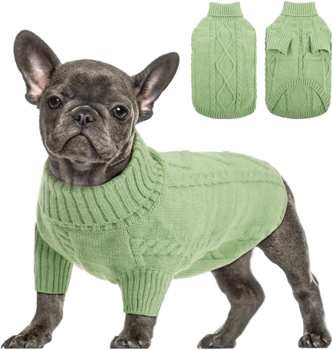 Pull Chien Moyen Bouledogue Français Chaud Pull-Overs Pour Chiens Pull Chihuahua Manteau Teckel Vetement Pour Chien Chat D'Hiver, Vert, M