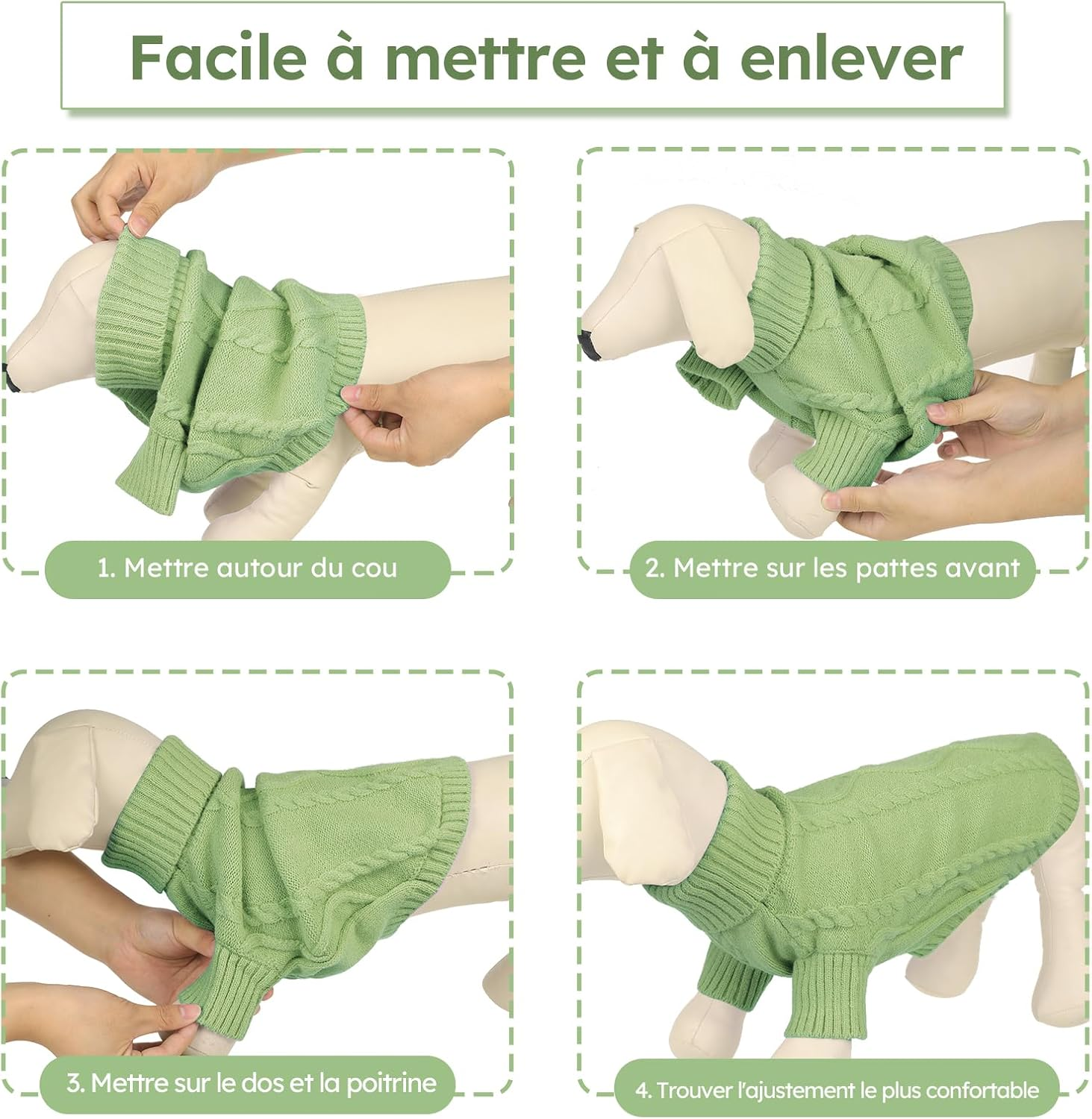 Pull Chien Moyen Bouledogue Français Chaud Pull-Overs Pour Chiens Pull Chihuahua Manteau Teckel Vetement Pour Chien Chat D'Hiver, Vert, M - Image 5